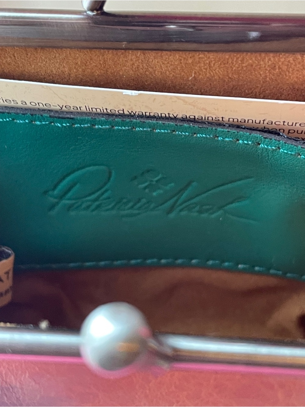 Patricia Nash Floral Leather Frame Pouch KISS Lock- Gold Green Pink NIB - Picture 6 of 8
